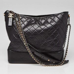 Chanel Black Quilted Aged Calfskin Leather Maxi Gabrielle Hobo Bag